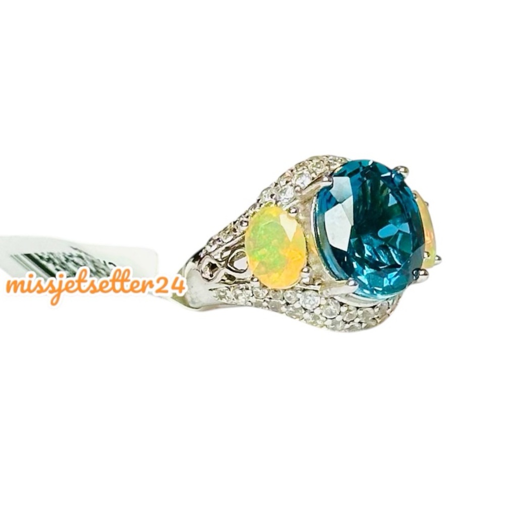 NWT JTV London Blue Topaz Opal Ring Size 5